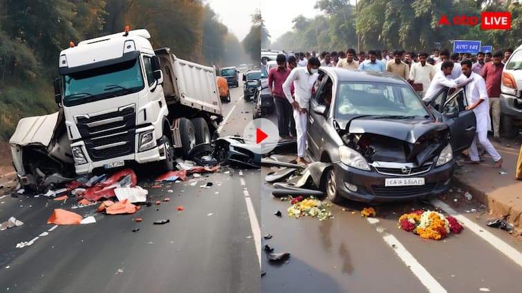 truck accident A horrific road accident took place in Palghar Maharashtra in which two trucks collided with each other Video: पहले ट्रक खड़ा था, फिर अचानक बाइक पर चढ़ गया... कार भी आई चपेट में! देखें वीडियो