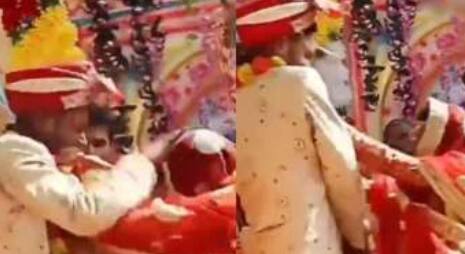 Bride and groom fight on the stage video viral Viral Video: ਵਰਮਾਲਾ ਹੁੰਦਿਆਂ ਹੀ ਸਟੇਜ 'ਤੇ ਲੜਨ ਲੱਗ ਪਏ ਲਾੜਾ-ਲਾੜੀ, ਇੱਕ ਦੂਜੇ ਦੀ ਕੀਤੀ ਚੰਗੀ ਛਿੱਤਰ ਪਰੇਡ, VIDEO ਹੋ ਰਿਹਾ ਵਾਇਰਲ