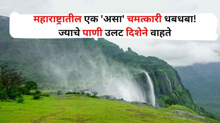 Travel lifestyle marathi news miraculous waterfall in Maharashtra whose water flows backwards visit this place during monsoons Travel : महाराष्ट्रातील एक 'असा' चमत्कारी धबधबा! ज्याचे पाणी उलट दिशेने वाहते, पावसाळ्यात इथे भेट द्या..