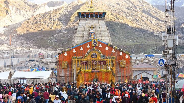 The crowd at the Kedarnath temple during the 'Char Dham Yatra', in Rudraprayag district, on May 16, 2024 | Photo: PTI