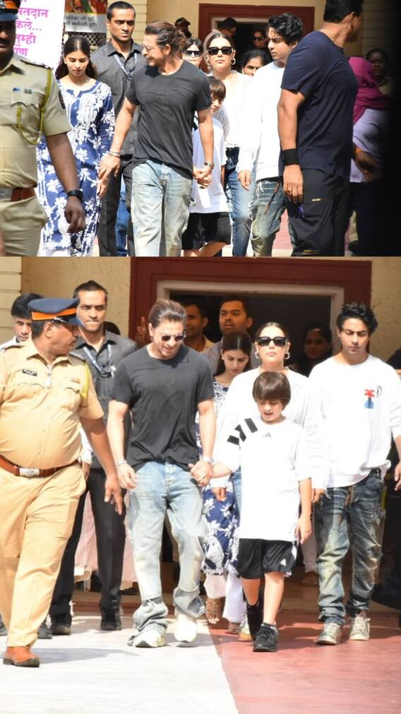 मुंबई में शाहरुख खान ने डाला वोट, अबराम, सुहाना के साथ पहुंचे पोलिंग बूथ
