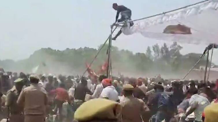 Chaos Erupts At Akhilesh Yadav Rally In Azamgarh. Chairs Damaged, Police Step In — WATCH