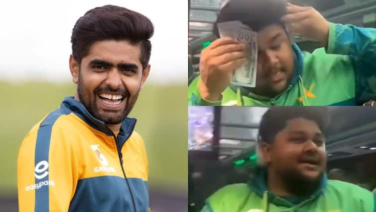 pakistan cricketer azam khan wipes sweat with dollar notes after babar azam asks about increasing heat pak ve eng Watch: बाबर ने पूछा- 'अब्बा क्या हुआ...', फिर आजम खान ने नोटों से पोंछा पसीना; वीडियो वायरल