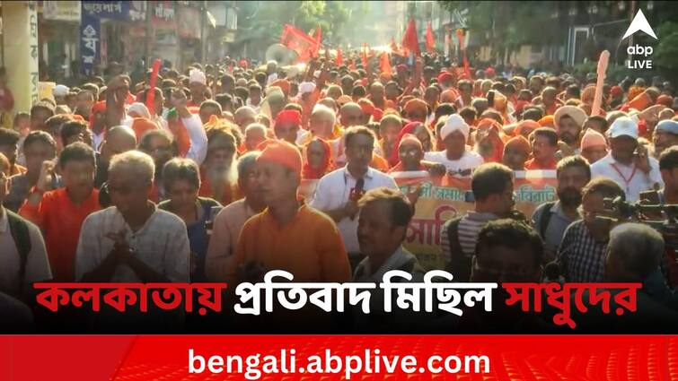 Monk organized protest rally against West Bengal Chief Minister Mamata Banerjee's controversial comment Mamata Banerjee: মমতার 'সাধু' মন্তব্যের প্রতিবাদে সন্ত অভিযান যাত্রা, অভিনব মিছিল কলকাতায়