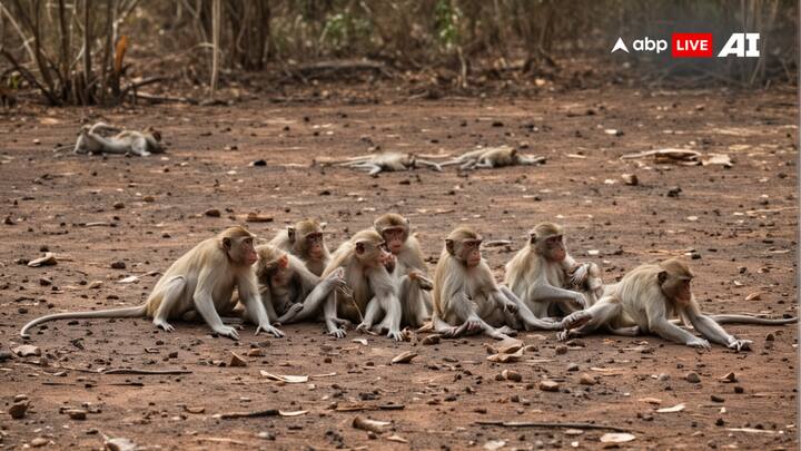 अगर पारा 70 डिग्री हो तो जानवरों का जीना भी मुश्किल है, इसीलिए एआई ने बंदरों की ये तस्वीर बनाई है.