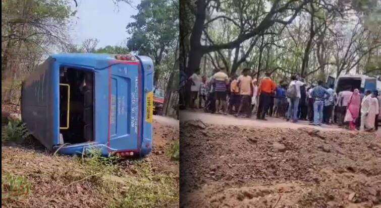 Gadchiroli News Fatal accident of st bus going from Aheri to Amravati A bus carrying 27 passengers overturned Near Dhanur Phata maharashtra marathi news Gadchiroli News : अहेरीवरुन अमरावतीकडे जाणाऱ्या बसचा भीषण अपघात; 27 प्रवासी घेऊन जाणारी बस पलटली