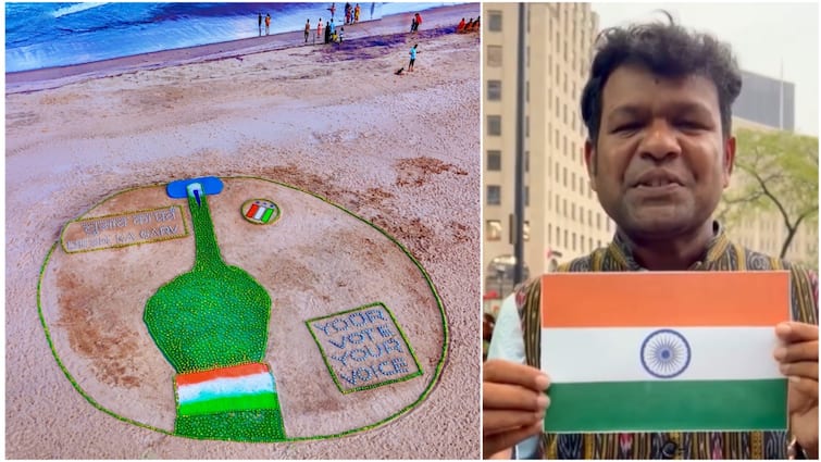 Lok Sabha Polls Phase 6 Mango Sudarsan Pattnaik Sand Art For Voter Awareness Video Mango Finds Its Throne In Sudarsan Pattnaik's Sand Art For Voter Awareness On Lok Sabha Polls Phase 6: WATCH