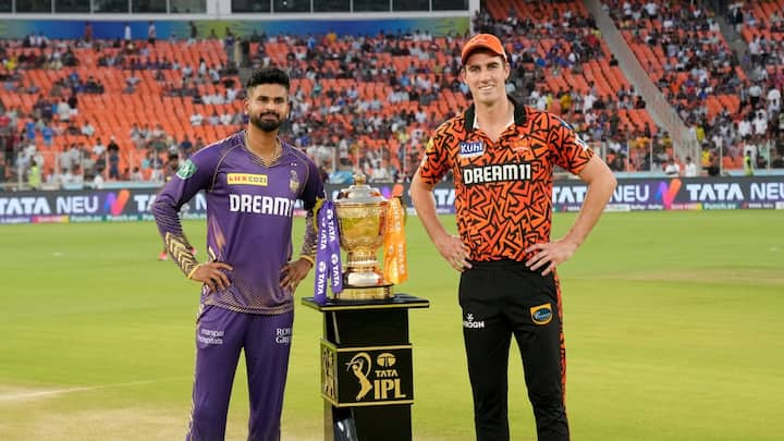 KKR Vs SRH IPL 2024 Final: Skippers of respective sides — Shreyas Iyer (KKR) and Pat Cummins (SRH) pose with the elusive IPL trophy ahead of the final in Chennai on Sunday. Here are the details.