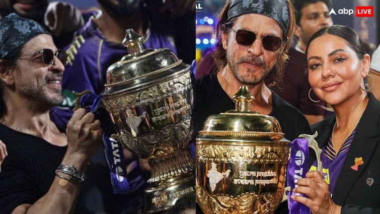 Shah Rukh Khan Celebrate IPL 2024 Kolkata Knight Riders win with Wife Gauri Khan Recreate 10 year old pose IPL 2024 में केकेआर की जीत पर खुशी से झूमे SRK, ट्रॉफी थामे पत्नी गौरी संग रिक्रिएट किया 10 साल पुराना वाला पोज