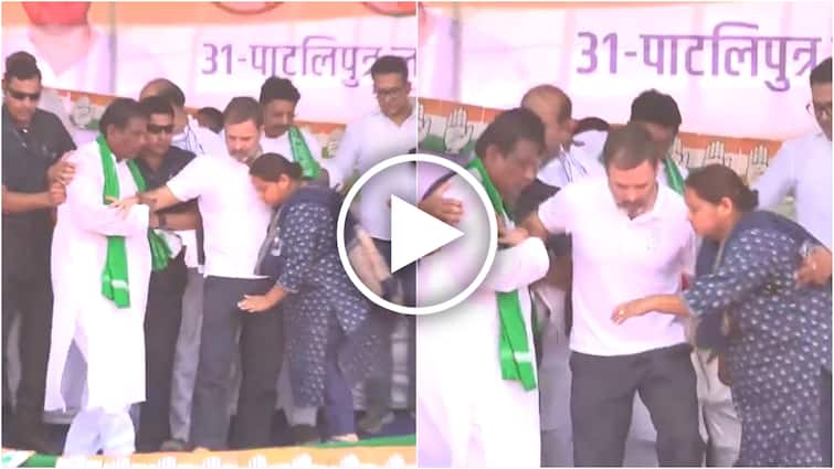 Congress MP Rahul Gandhi Stage Collapse Video Portion Of Stage Caves In At Bihar Paliganj Rally RJD Misa Bharti Bihar: Close Shave For Congress MP Rahul Gandhi As Portion Of Stage Caves In At Rally For RJD's Misa Bharati