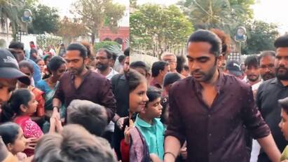 actor silambarasan meets his fans at thug life shooting spot Silambarasan : தக் லைஃப் படப்பிடிப்பு தளத்தில் ரசிகர்களுடன் சிம்பு! வைரலாகும் STR கெட்டப்!