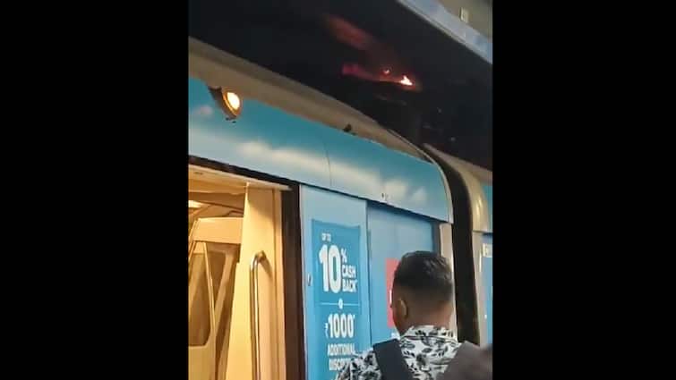 Delhi Metro Train Fire Rajiv Chowk Metro Station Video Video Of Fire On Delhi Metro Train's Roof Goes Viral, DMRC Says This