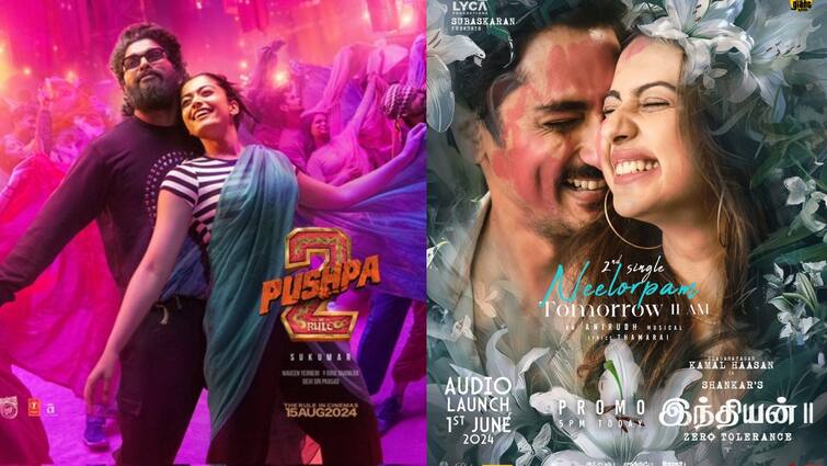 indian 2 and pushpa 2 movie second single to be release tommorrow may 29 Pushpa - Indian 2 :  இன்று வெளியாகும் இரண்டு பெரிய அப்டேட்...அனிருத்  டி.எஸ்.பி இசையில் அதிரப்போகும் திரையுலகம்