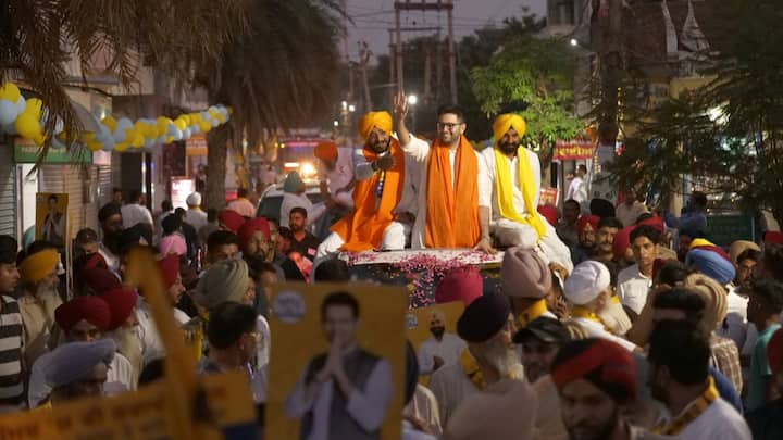 Aam Aadmi Party Rajya Sabha MP Raghav Chadha, who recently returned from the UK after his eye surgery, held a roadshow in Fatehgarh Sahib Lok Sabha constituency in Punjab.