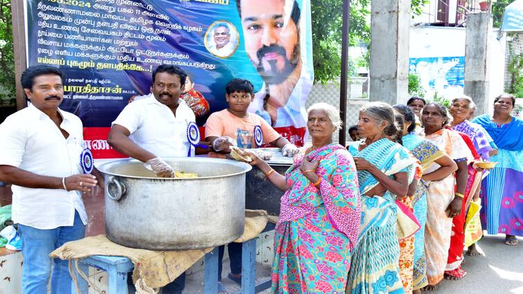 TVK Party Vijay order party members who came down to the field and gave almsgiving to the public - TNN TVK Party:விஜய் போட்ட உத்தரவு! திருவண்ணாமலையில் 50 ஆயிரம் பேருக்கு பசியாற்றிய த.வெ.க. நிர்வாகிகள்!