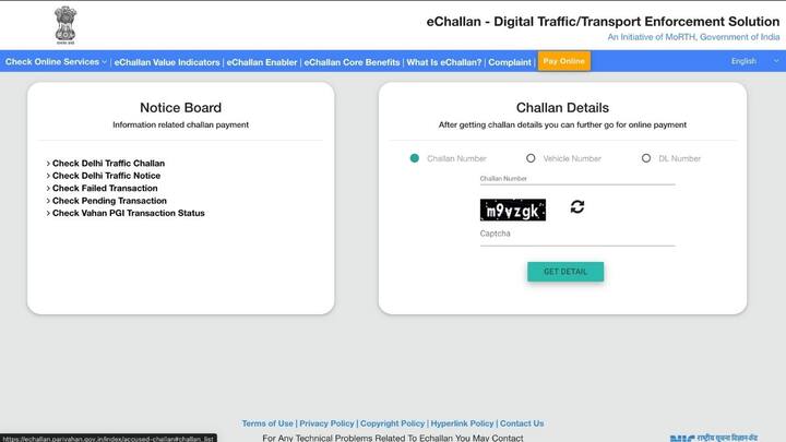 इसके लिए आपको ई चालान की आधिकारिक वेबसाइट https://echallan.parivahan.gov.in/index/accused-challan पर जाना होता है. आपको चालान नंबर, व्हीकल नंबर और डीएल नंबर में से किसी एक की जानकारी दर्ज करनी है. और कैप्चा भरकर गेट डीटेल्स पर क्लिक करना है.