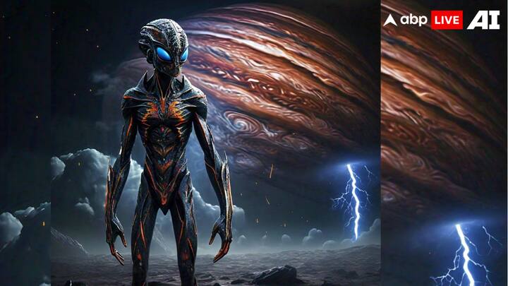 पांचवें नंबर पर है गुरु. इसे आप अंग्रेजी में जुपिटर के नाम से जानते होंगे. एआई ने यहां रहने वाले जिस जीव की तस्वीर बनाई, उसका शरीर तो कुछ हद तक इंसानों की तरह है, लेकिन उसका रूप बिल्कुल अलग है.