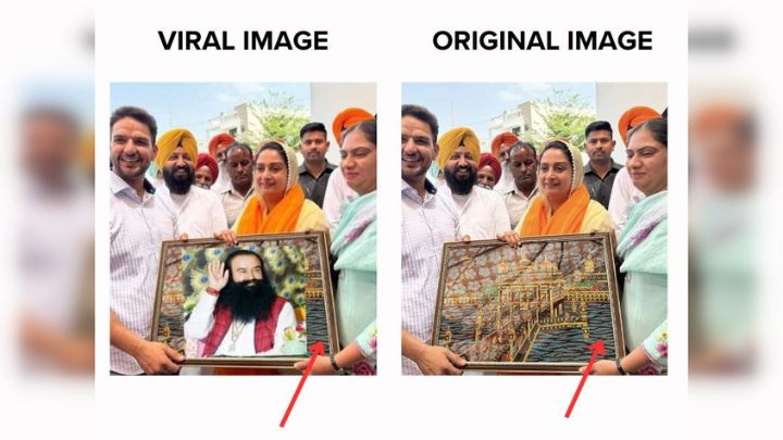 Fact Check: Photo Of SAD's Harsimrat Kaur Badal Holding Self-Styled Godman Ram Rahim's Portrait Is Edited