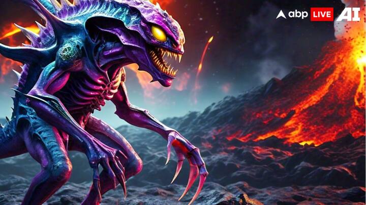 दूसरा ग्रह है शुक्र यानी Venus. ये ग्रह भी सूर्य के नजदीक होने की वजह से तपता रहता है. एआई ने यहां रहने वाले जिस जीव की तस्वीर बनाई है वो बैंगनी रंग का डायनासोर जैसा जीव है. वहीं इस जीव के आसपास आग जलती दिखाई दे रही है.