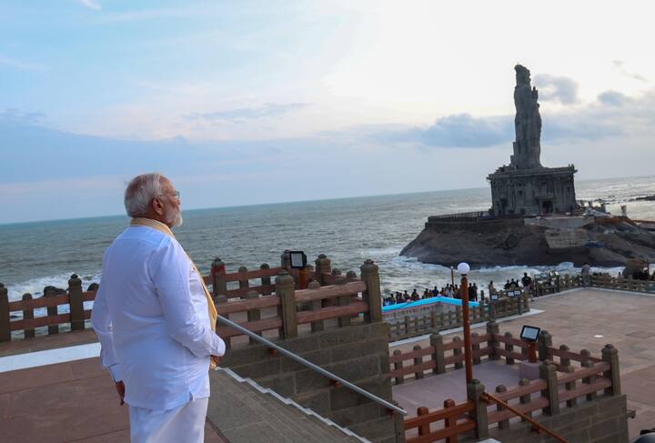 Before his departure on June 1, Modi is expected to visit the Thiruvalluvar statue, which is located next to the memorial. (Credit: X/@ANI)