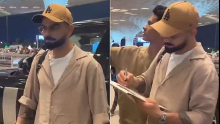 Virat Kohli T20 World Cup 2024 New York USA Mumbai Airport India Cricket Team Virat Kohli Leaves For New York Ahead Of T20 World Cup 2024, Becomes Last Player To Join Indian Team- WATCH