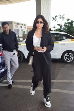Shamita Shetty's Black And White Airport Look Is Chic - See Pics