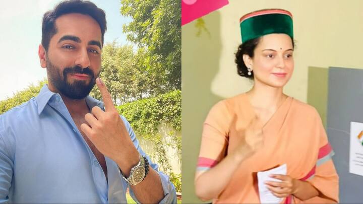 आयुष्मान खुराना, कंगना रनौत और किरण खेर ने डाला वोट – लोकसभा चुनाव के सातवें और आखिरी फेज में आठ राज्यों और केंद्र शासित प्रदेशों की 57 सीटों पर मतदान हुआ. वहीं कई सेलेब्स ने भी आज मतदान किया. कंगना रनौत ने जहां मंडी में वोट डाला. वहीं आय़ुष्मान खुराना और किरण खेर ने चंडीगढ़ में मतदान किया. बता दें कि मतदान के लिए मिथुन चक्रवर्ती 40 मिनट तक लाइन में लगे रहे.