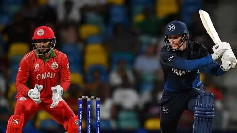 t20 world cup 2024 nam vs oman match highlights namibia won in super over against oman david wiese NAM vs Oman: सुपर ओव्हरचा थरार, नामिबियाचा थरारक विजय, 109 धावांवर झाला सामना टाय, डेविड विजे झाला हिरो