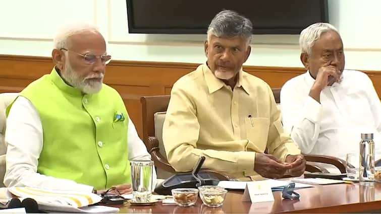 NDA leaders meeting chandrababu naidu Nitish Kumar smiling Narendra Modi lok sabha election result 2024 Lok Sabha Elections 2024: NDA की बैठक में ऐसा क्या बोले नायडू-नीतीश कि मुस्कुरा गए नरेंद्र मोदी, देखें वीडियो