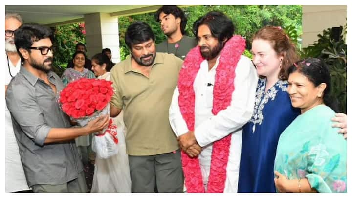 Jana Sena leader and actor Pawan Kalyan received a grand welcome as he arrived at his elder brother, megastar Chiranjeevi's house in Hyderabad on Thursday.