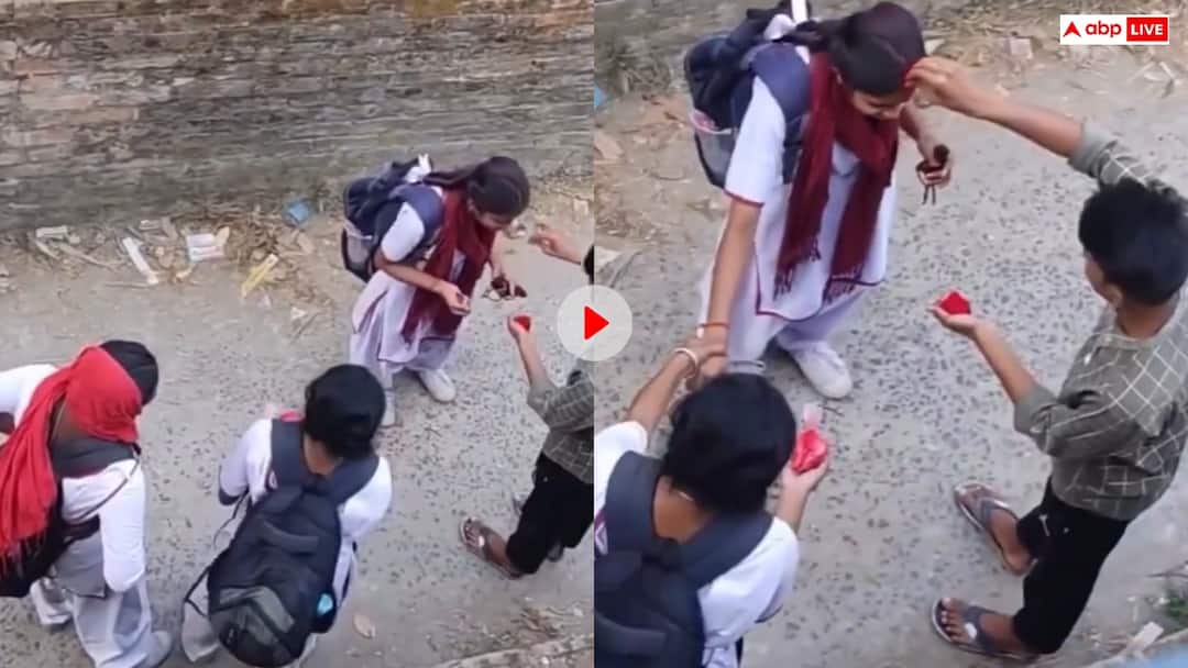 Video: स्कूली बच्चों के सिर चढ़ा आशिकी का खुमार, लड़के ने बीच सड़क भर दी लड़की की मांग- वीडियो हुआ वायरल boy applied vermilion to his minor school girlfriend in the middle of the road people react on viral video Video: स्कूली बच्चों के सिर चढ़ा आशिकी का खुमार, लड़के ने बीच सड़क भर दी लड़की की मांग- वीडियो हुआ वायरल