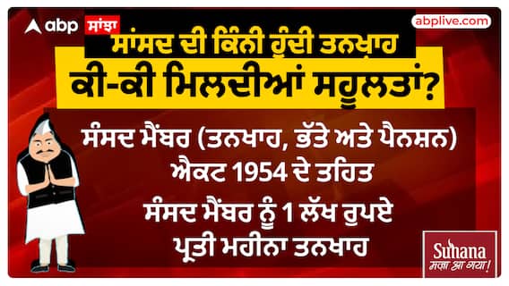 MP's Salary | ਜਾਣੋ ਇੱਕ ਸਾਂਸਦ ਦੀ ਕਿੰਨੀ ਹੁੰਦੀ ਤਨਖ਼ਾਹ ਤੇ ਕੀ-ਕੀ ਮਿਲਦੀਆਂ ਹਨ ਸਹੂਲਤਾਂ?