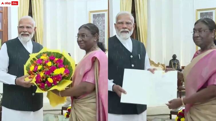 nda lp leader modi meet president droupadi murmu and stakes claim to form the government Modi: రాష్ట్రపతిని కలిసిన మోదీ - ప్రభుత్వ ఏర్పాటుకు అవకాశం కల్పించాలని వినతి