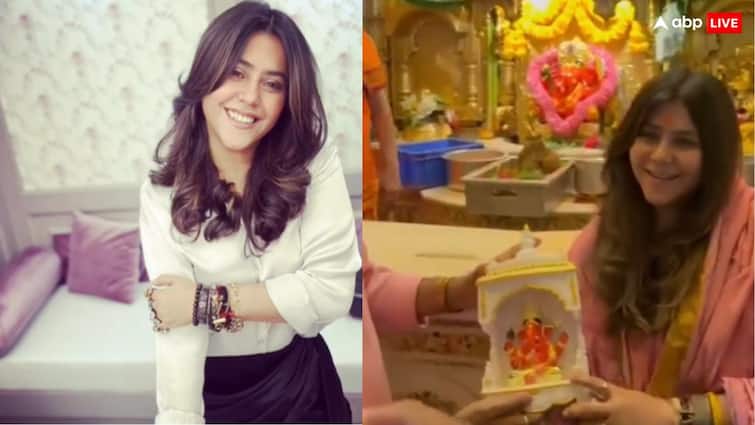 Ekta Kapoor went at  Siddhivinayak temple on her 49th birthday Video Viral Ekta Kapoor ने अपने बर्थडे पर सिद्धिविनायक मंदिर में बप्पा के किए थे दर्शन, 'टीवी क्वीन' की पूजा-अर्चना करते हुए वीडियो हुई वायरल