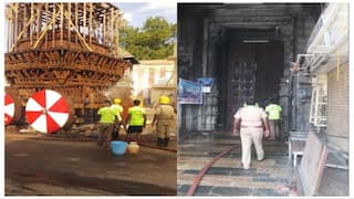ஆனித்தேரோட்ட திருவிழா..! தண்ணீரை பீய்ச்சி அடித்து சுத்தம் செய்யும் பணியில் தீயணைப்பு துறையினர்..! தயாராகும் நெல்லையப்பர் கோயில் தேர்..!