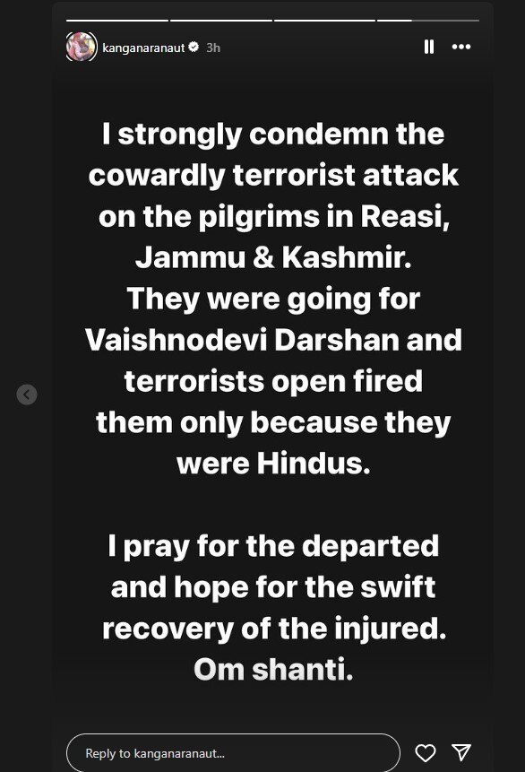 Reasi Terror Attack: ਕੰਗਨਾ ਰਣੌਤ ਦਾ ਬੱਸ 'ਤੇ ਹਮਲੇ ਨੂੰ ਲੈ ਫੁੱਟਿਆ ਗੁੱਸਾ, ਅਦਾਕਾਰਾ ਬੋਲੀ- 'ਹਿੰਦੂ ਸੀ ਇਸ ਕਾਰਨ ਬਣਾਇਆ ਨਿਸ਼ਾਨਾ