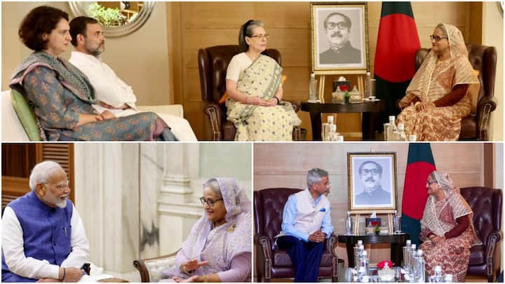 Congress leaders Sonia Gandhi, Rahul Gandhi, and Priyanka Gandhi met Bangladesh PM Sheikh Hasina in New Delhi. The meeting went on for more than an hour at ITC Maurya where Hasina is staying.