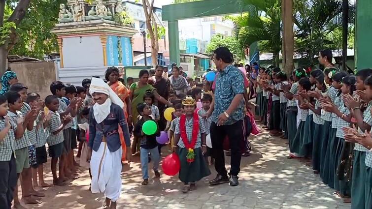 Dindigul first student girl who joined the school on her first day was greeted with garlands and crowns and dressed as national leaders - TNN முதல் நாள் பள்ளியில் சேர்ந்த முதல் மாணவிக்கு இப்படி ஒரு வரவேற்பா? - அசத்தும் அரசுப் பள்ளி