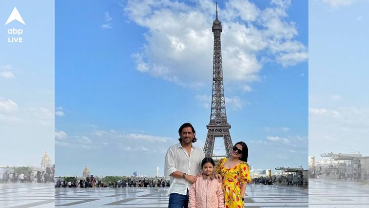 MS Dhoni Ziva Singh Dhoni in front of Eiffel Tower wife Sakshi posts photos of spending vacation MS Dhoni: টি-২০ বিশ্বকাপ থেকে বহু দূরে, স্ত্রী-কন্যাকে নিয়ে ইউরোপ ভ্রমণে ধোনি