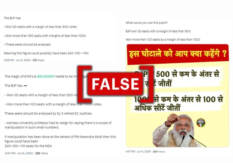 Fact Check: Fake Social Media Post Claims BJP Won 100+ LS Seats With Margin Of 'Less Than 1000 Votes