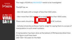 Fact Check: Fake Social Media Post Claims BJP Won 100+ LS Seats With Margin Of 'Less Than 1000 Votes'