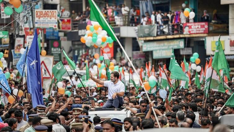 Rahul Gandhi Wayanad: वायनाड पहुंचे राहुल गांधी तो रोड शो में दिखे इंडियन यूनियन मुस्लिम लीग के झंडे