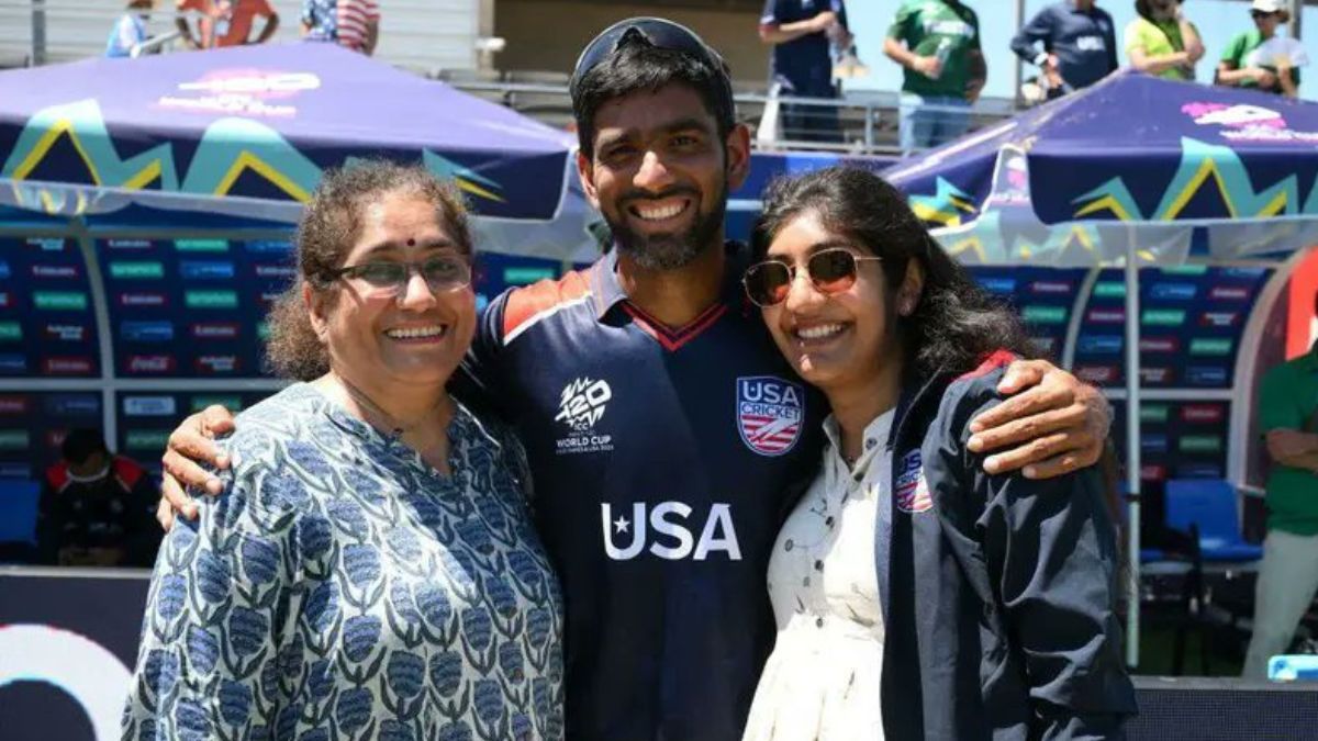 USA Pacer Saurabh Netravalkar Sister Nidhi Supporting India ICC Mens ...