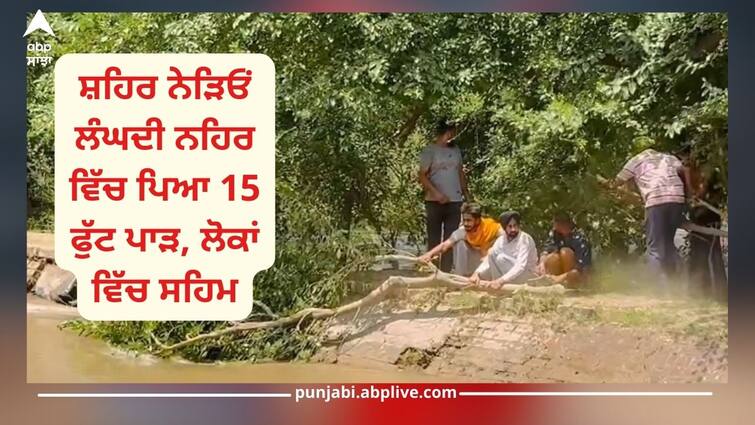 Sangrur News: 15 feet gap in the canal passing near city Sangrur News: ਸ਼ਹਿਰ ਨੇੜਿਓਂ ਲੰਘਦੀ ਨਹਿਰ ਵਿੱਚ ਪਿਆ 15 ਫੁੱਟ ਪਾੜ, ਲੋਕਾਂ ਵਿੱਚ ਸਹਿਮ