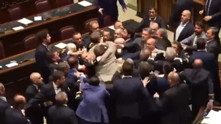 Italy Parliament MPs Exchange Blows Parliament Ahead Of G7 Summit Italy MPs Exchange Blows In Parliament Ahead Of G7 Summit: VIDEO