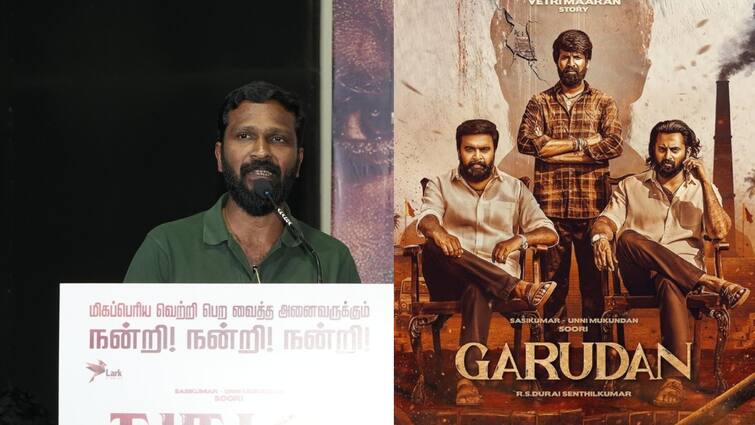 director vetrimaran speech at soori's garudan movie thanks giving meet Vetrimaaran : ஜனநாயக முறையில் வென்றிருக்கிறது கருடன்... வெற்றி விழாவில் இயக்குநர் வெற்றிமாறன்