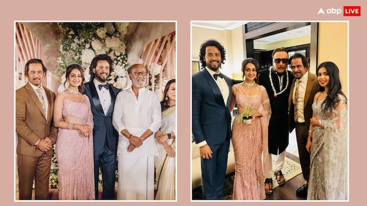 Aishwarya Arjun Reception Pics:शादी के बाद अब ऐश्वर्या अर्जुन और उमापति रामैया के रिसेप्शन की कई तस्वीरें सोशल मीडिया पर वायरल हो रही हैं. जिसमें साउथ के कई बड़े सितारे कपल को आशीर्वाद देते नजर आए.