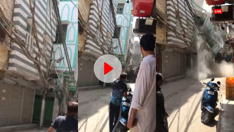 Old Delhi Mosque collapses due to crack in road video viral पुरानी दिल्ली में सड़क में दरार की वजह से गिरी मस्जिद, वीडियो वायरल