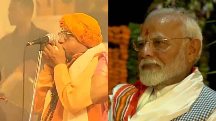 watch Ramjanam Yogi blows conch Varanasi in presence of PM Narendra Modi video viral who is ramjanam yogi WATCH: रामजन्म योगी ने बिना रुके 2 मिनट 40 सेकेंड तक बजाया शंख, पीएम मोदी थे मौजूद, Video Viral