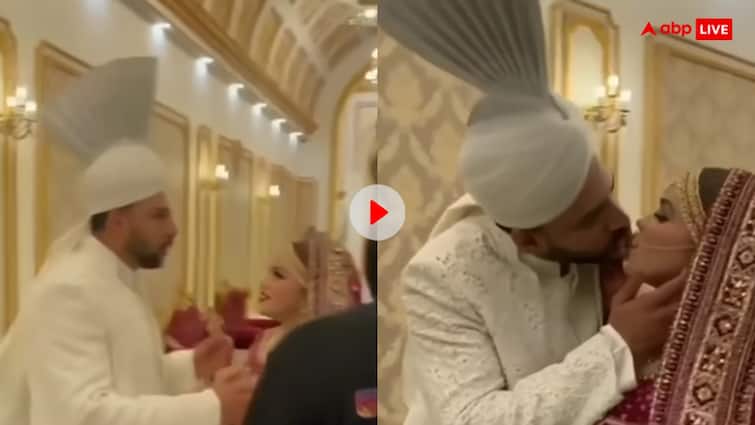 Viral pakistani couple groom suddenly made everyone uncomfortable by lip kissing the bride Video: फोटोग्राफर ने कंफर्टेबल पोज बनाने को कहा तो लिप किस करने लगा पाकिस्तानी कपल, वायरल वीडियो देखा क्या?